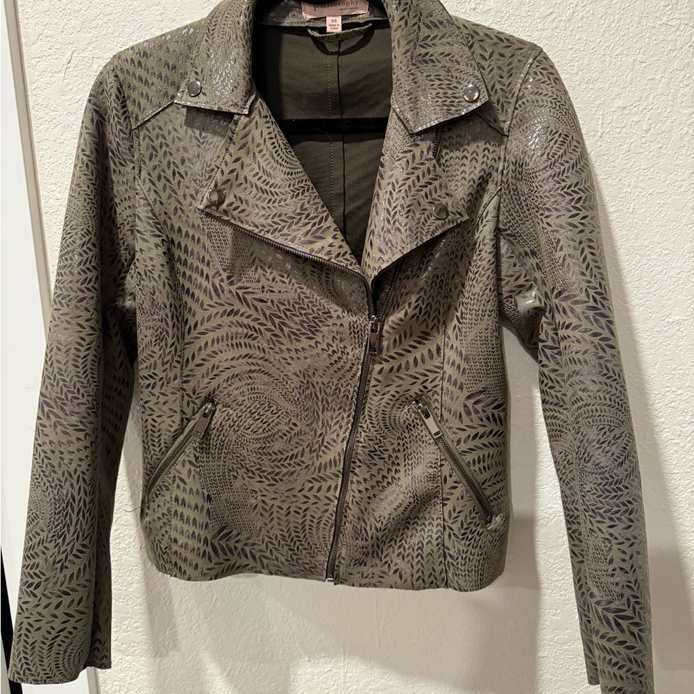 Philosophy Green Patterned Leather Jacket - image 1
